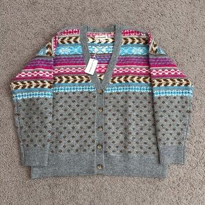 Lucky Brand Fair Isle Knit Cardigan Sweater Womens L
